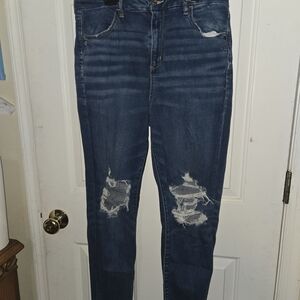 American Eagle Outfitters Dark Blue Distressed Skinny Jeans